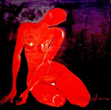 Pittura intitolato "black woman in red" da Jbarsciglié, Opera d'arte originale