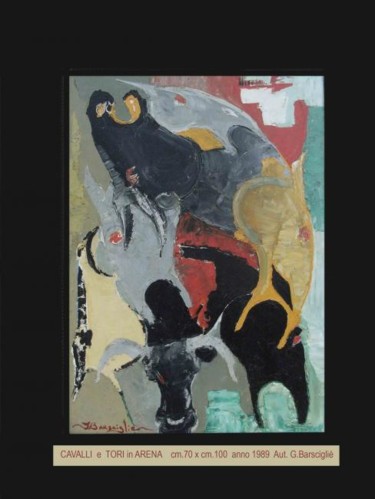 Pittura intitolato "cavalli e tori in a…" da Jbarsciglié, Opera d'arte originale