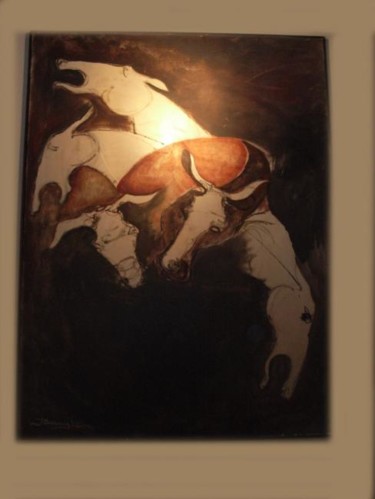 Pittura intitolato "cavalli e tori" da Jbarsciglié, Opera d'arte originale
