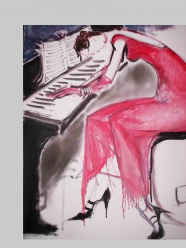 Pittura intitolato "pianista in estasi" da Jbarsciglié, Opera d'arte originale, Olio
