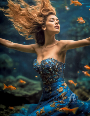 Digitale Kunst getiteld "Underwater I" door Rouge De Joie, Origineel Kunstwerk, AI gegenereerde afbeelding