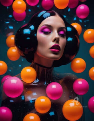 Digital Arts titled "Latex Bubbles Girl I" by Rouge De Joie, Original Artwork, AI generated image