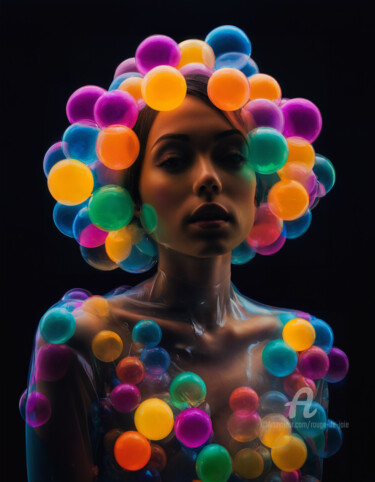 Digital Arts με τίτλο "Latex Bubbles Girl…" από Rouge De Joie, Αυθεντικά έργα τέχνης, Εικόνα που δημιουργήθηκε με AI