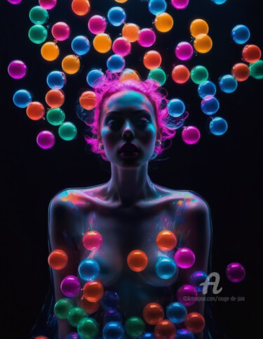 Arte digital titulada "Latex Bubbles Girl V" por Rouge De Joie, Obra de arte original, Imagen generada por IA