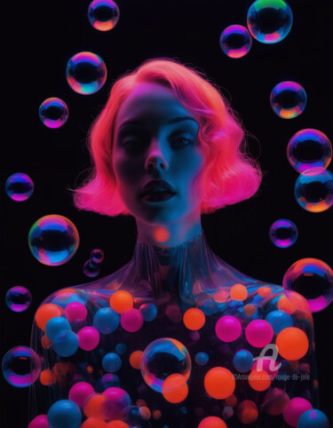 Digitale Kunst getiteld "Latex Bubbles Girl…" door Rouge De Joie, Origineel Kunstwerk, AI gegenereerde afbeelding