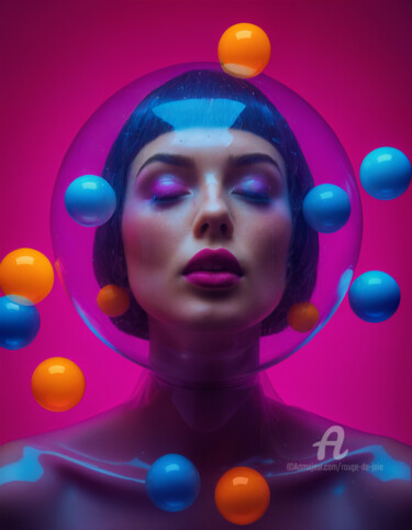 Digital Arts με τίτλο "Latex Bubbles Girl…" από Rouge De Joie, Αυθεντικά έργα τέχνης, Εικόνα που δημιουργήθηκε με AI