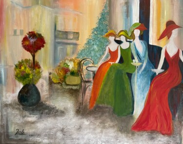 Painting titled "Rendez vous Parisie…" by Roula Chreim, Original Artwork, Acrylic Mounted on Wood Panel