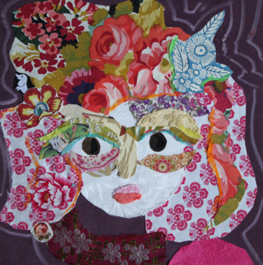 Art textile intitulée "Portrait fleuris" par Katherine Roumanoff, Œuvre d'art originale, Tissu