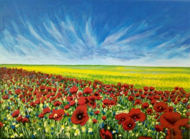 Peinture intitulée "Champ de coquelicots" par Stéphanie Roumiguié, Œuvre d'art originale, Acrylique