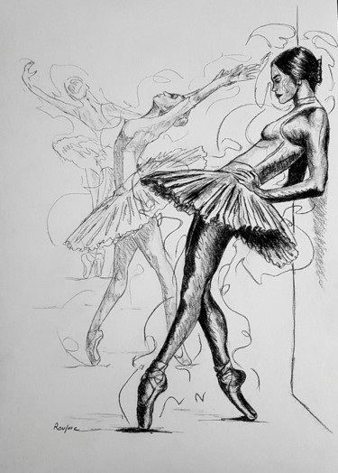 Drawing titled "Divertissement" by Valerie Rouquie, Original Artwork, Charcoal