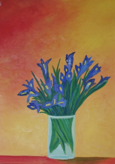 Peinture intitulée "Bouquet iris annive…" par Jean Daniel Rousseau, Œuvre d'art originale, Acrylique