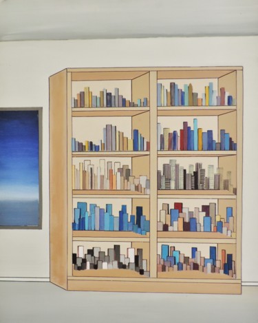 Painting titled ""La bibliothèque de…" by Jean Daniel Rousseau, Original Artwork, Acrylic