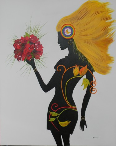 Peinture intitulée "Femme Afriquaine" par Jean Paul Rousseau, Œuvre d'art originale, Huile Monté sur Châssis en bois