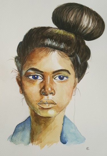 Peinture intitulée "Jeune fille" par Cam, Œuvre d'art originale, Aquarelle