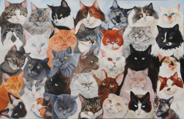 Peinture intitulée "35 chats" par Chantal Rousselet, Œuvre d'art originale, Huile