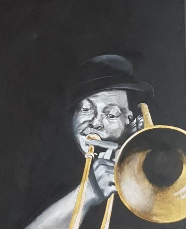 Painting titled "jazz man" by Sylvie Rousselle, Original Artwork, Acrylic
