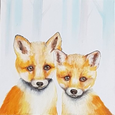 Painting titled "bebes renards" by Sylvie Rousselle, Original Artwork, Acrylic