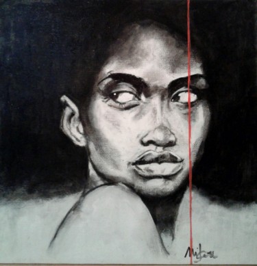 Painting titled "Portrait: Black in…" by Nikou, Original Artwork, Acrylic Mounted on Wood Stretcher frame
