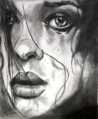 Painting titled "Gouttes" by Nikou, Original Artwork, Charcoal