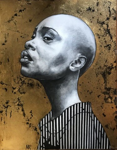 Peinture intitulée "Golden-black Nzinga" par Nikou, Œuvre d'art originale, Acrylique