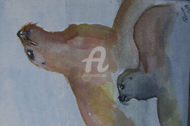 Painting titled "Strong animal" by Rovinci, Original Artwork, Watercolor