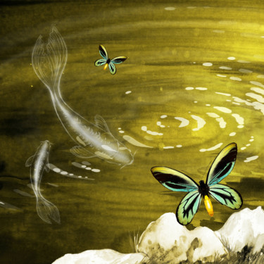 Digital Arts titled "Koi & Butterfly" by Roxana Ferllini, Original Artwork, 2D Digital Work