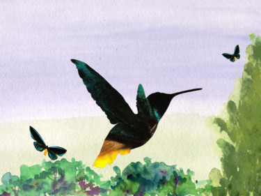 Arts numériques intitulée "Hummingbird" par Roxana Ferllini, Œuvre d'art originale, Pochoir