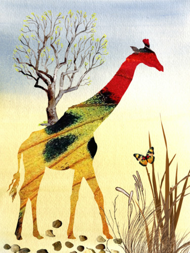 Arte digitale intitolato "Butterfly Giraffe" da Roxana Ferllini, Opera d'arte originale, Stampino