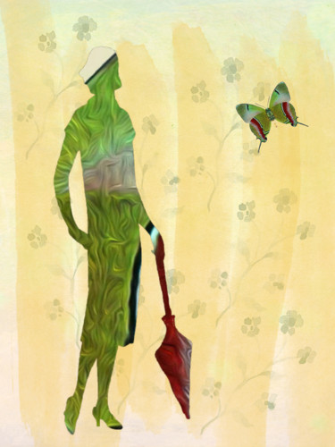 Arte digital titulada "Lady In Green" por Roxana Ferllini, Obra de arte original, Estarcido