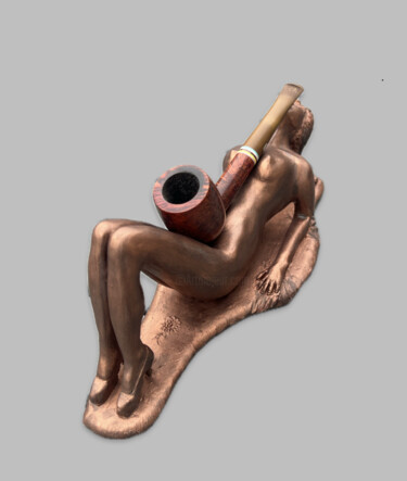 Sculpture titled "La pause pipe" by Roxane Chaplet, Original Artwork, Clay