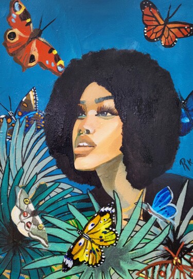Painting titled "Afro jungle" by Roxane Kurita, Original Artwork, Acrylic Mounted on Wood Stretcher frame