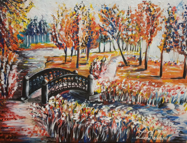 Painting titled "Pont de l'automne" by Roxane Lucas, Original Artwork, Acrylic
