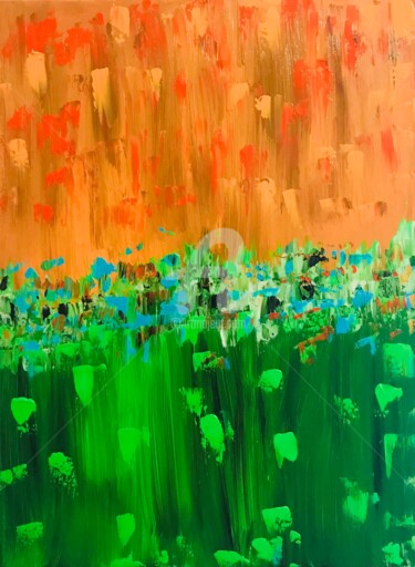 Painting titled "Forest green Lagoon" by Roxani Rohner, Original Artwork, Acrylic