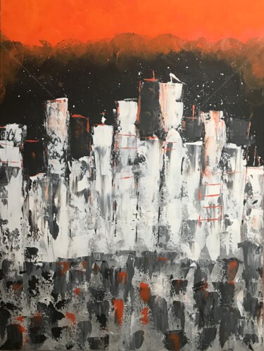 Painting titled "New York Skylines" by Roxani Rohner, Original Artwork, Acrylic