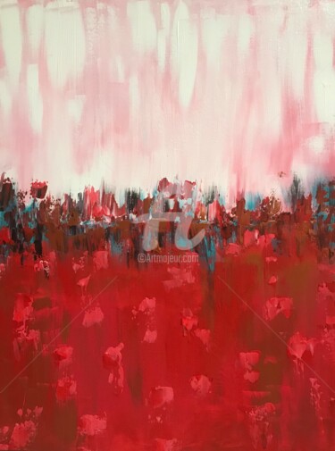 Schilderij getiteld "Wine red Lagoon" door Roxani Rohner, Origineel Kunstwerk, Acryl