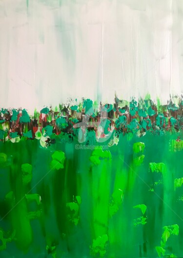 Ζωγραφική με τίτλο "Apple Green Lagoon" από Roxani Rohner, Αυθεντικά έργα τέχνης, Ακρυλικό