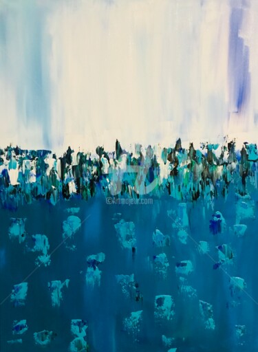 Ζωγραφική με τίτλο "Blue Curaçao Lagoon" από Roxani Rohner, Αυθεντικά έργα τέχνης, Ακρυλικό