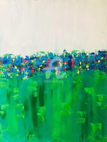 Painting titled "Flower Lagoon" by Roxani Rohner, Original Artwork, Acrylic