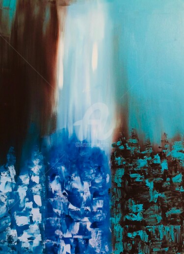 Ζωγραφική με τίτλο "Blue Lights" από Roxani Rohner, Αυθεντικά έργα τέχνης, Ακρυλικό