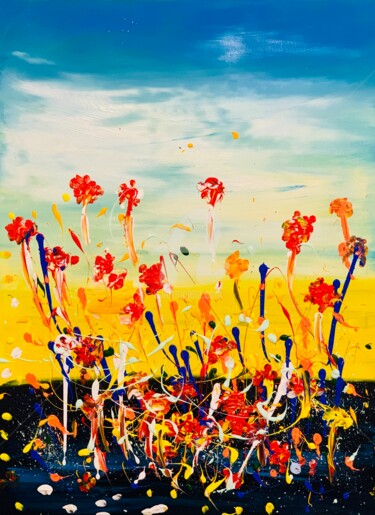 Ζωγραφική με τίτλο "Flying Flowers" από Roxani Rohner, Αυθεντικά έργα τέχνης, Ακρυλικό