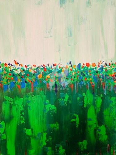Ζωγραφική με τίτλο "Wildflowers Lagoon" από Roxani Rohner, Αυθεντικά έργα τέχνης, Ακρυλικό