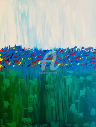 Schilderij getiteld "Spring Flowers Lago…" door Roxani Rohner, Origineel Kunstwerk, Acryl