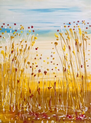 Ζωγραφική με τίτλο "Wheat and flowers" από Roxani Rohner, Αυθεντικά έργα τέχνης, Ακρυλικό