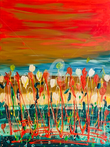 Painting titled "Spring Tulips" by Roxani Rohner, Original Artwork, Acrylic