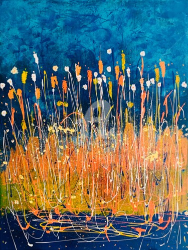 Painting titled "White Daisies flyin…" by Roxani Rohner, Original Artwork, Acrylic