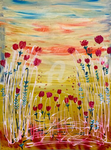 Painting titled "Like a Poppy in the…" by Roxani Rohner, Original Artwork, Acrylic