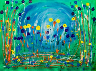 Painting titled "Wild Violets" by Roxani Rohner, Original Artwork, Acrylic