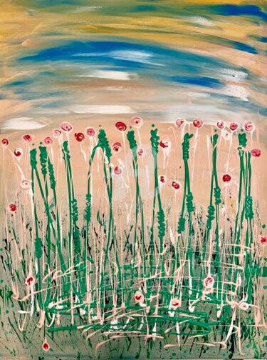 Painting titled "Wildroses flying hi…" by Roxani Rohner, Original Artwork, Acrylic