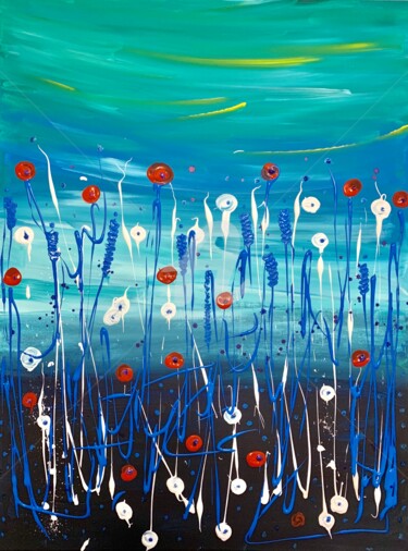 Painting titled "Red and White flowe…" by Roxani Rohner, Original Artwork, Acrylic