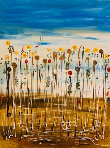 Painting titled "Sweet Flowers flyin…" by Roxani Rohner, Original Artwork, Acrylic